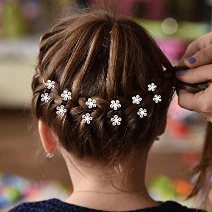 KUSUM 12Pc Mini Crystal Flower Hair Clips for Women & Girls - Sparkling Hair Claw Clips for Ponytails, Buns & Updos | Elegant Hair Accessories for Parties, Weddings & Daily Wear