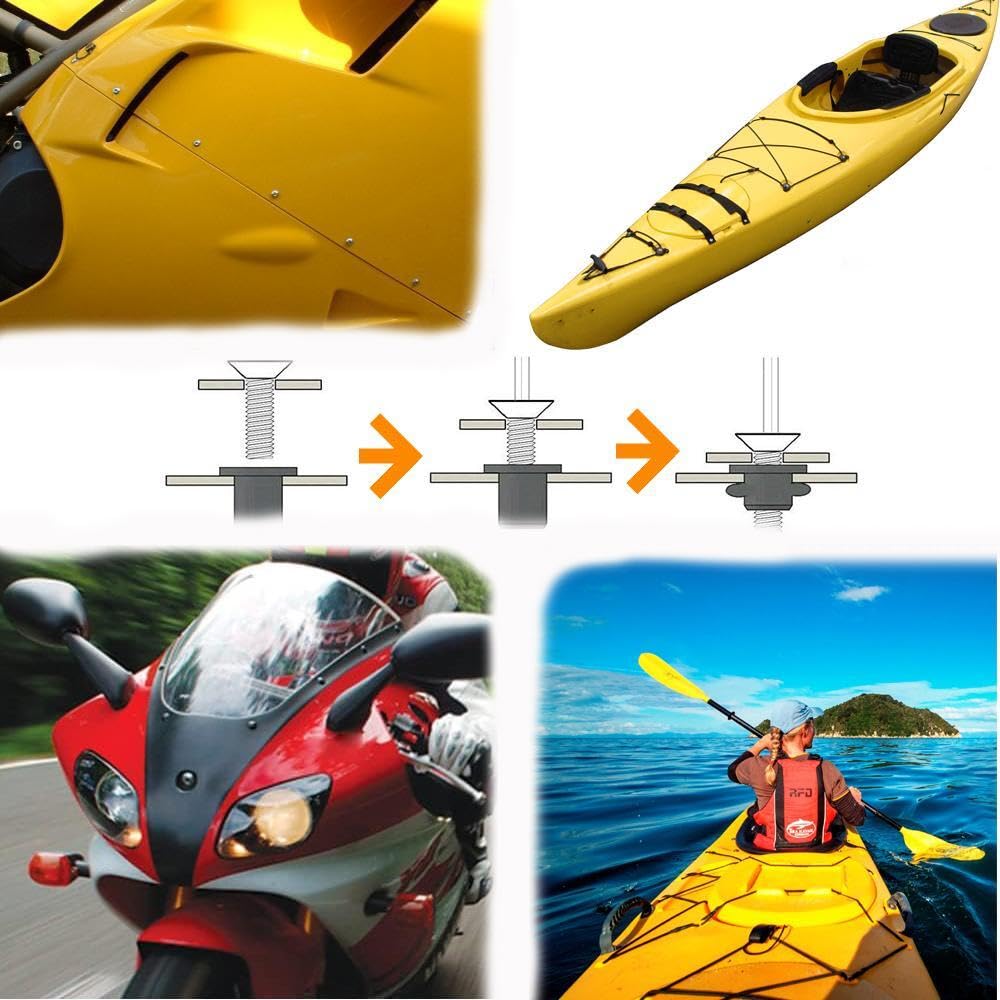 26 Pairs M6 Neoprene Well Nuts with Stainless Steel Bolts for Kayak & Motorcycle Windscreen