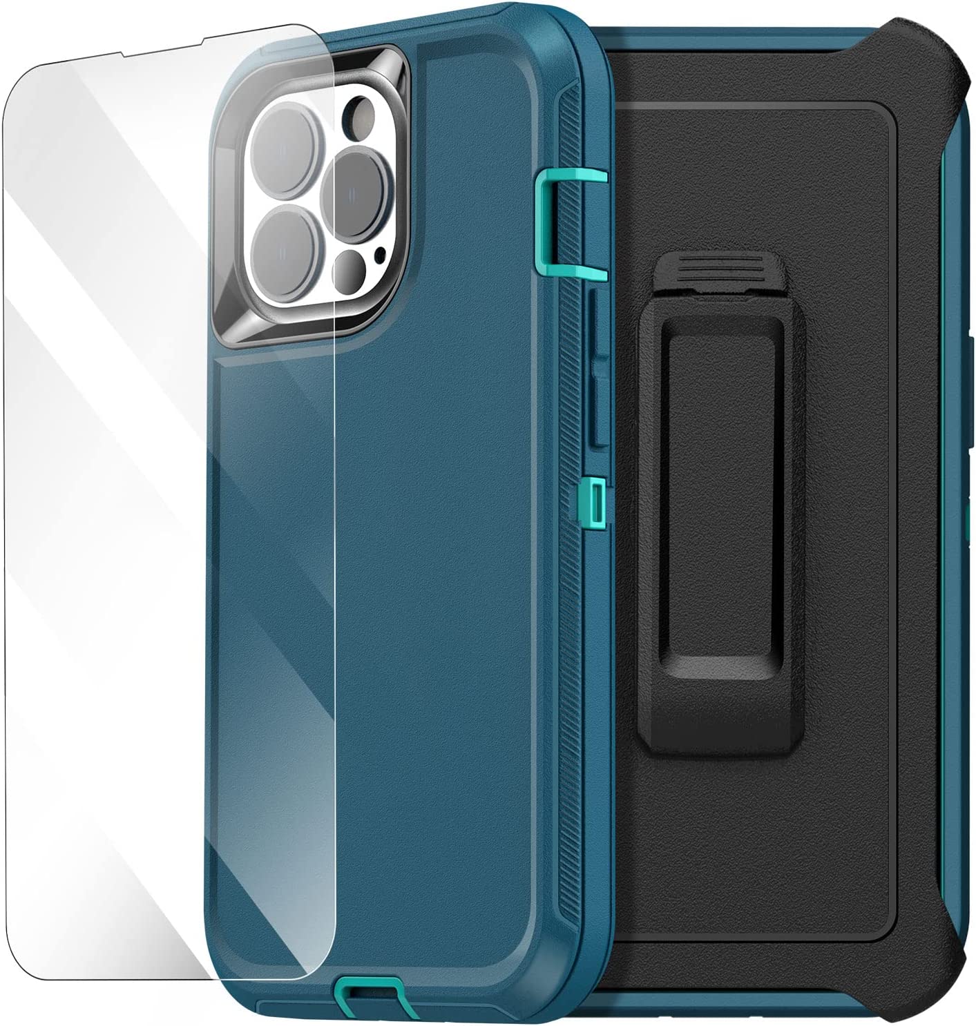 Premium iPhone 14 Pro (6.1-inch) Shockproof Case with Tempered Glass Screen Protector - Military Grade Protection for Everyday Use, Travel & Outdoor Activities