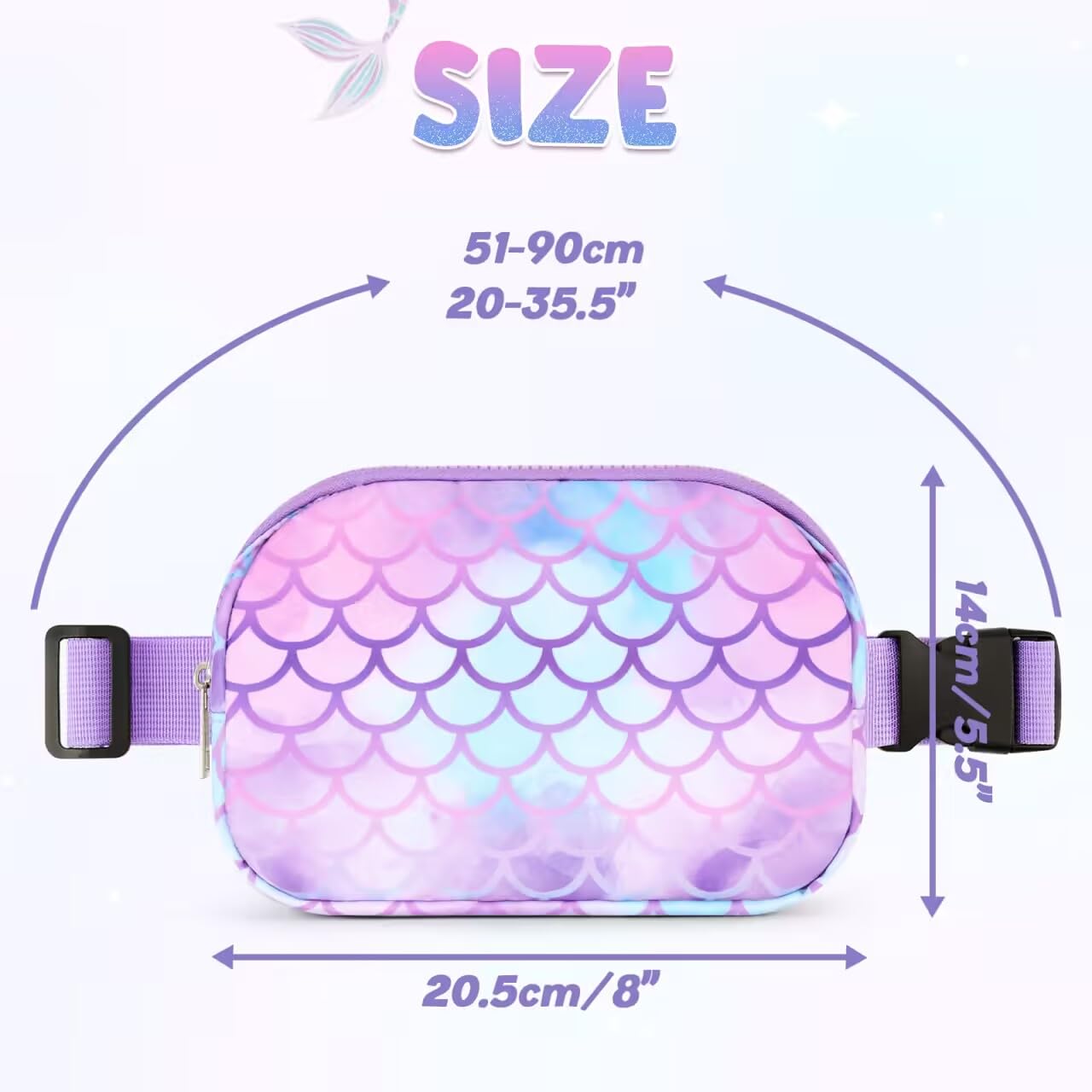 **Mermaid Fanny Pack for Kids - Adjustable Waist Bag (20-35.5 Inch) with Multiple Compartments | Crossbody Purse for Girls, Sports & Running | Perfect Gift for Active Children**    *(Great for Outdoor Play, Travel, Sports, and Everyday Adventures!)*