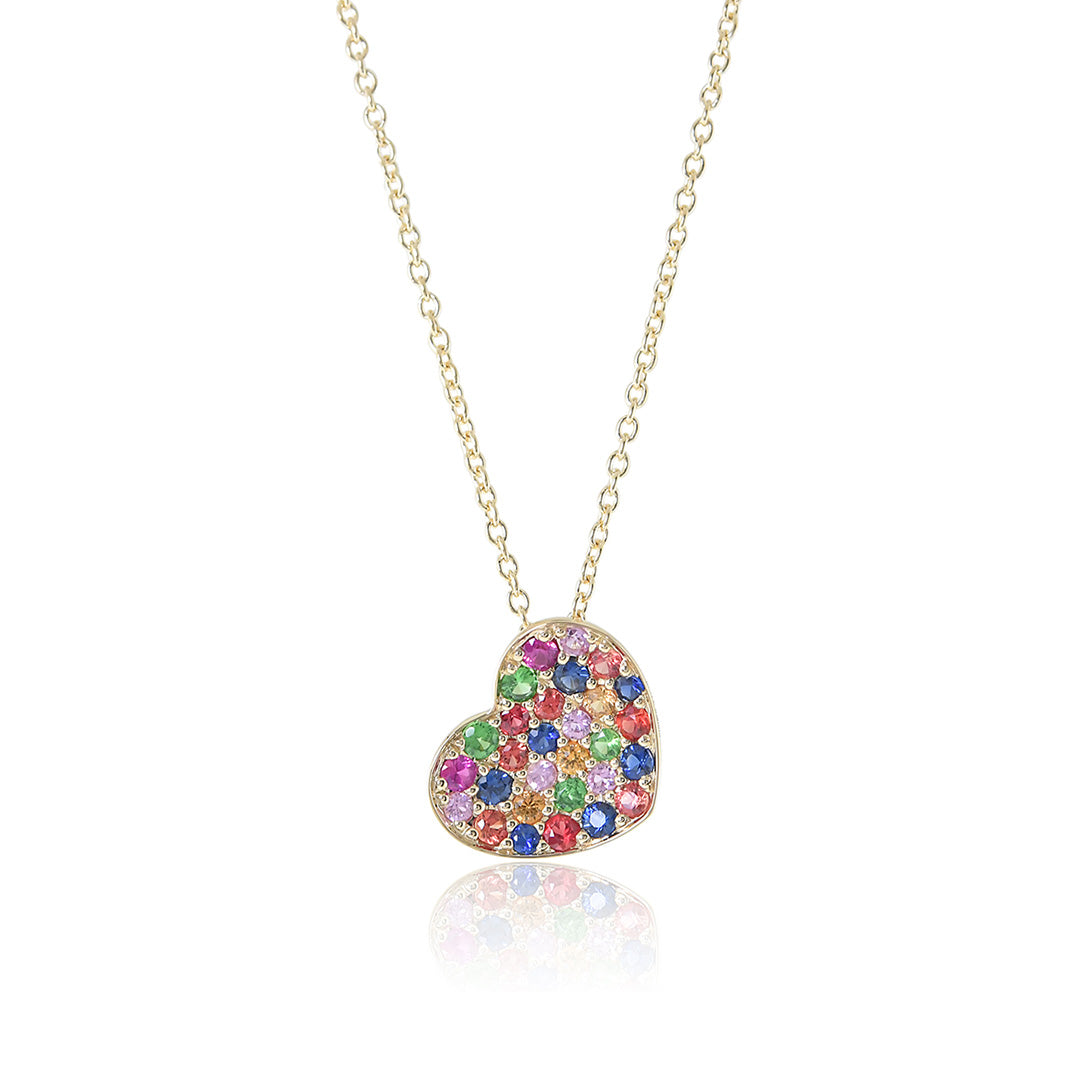 Rainbow Gemstone Heart Pendant Necklace for Women - Genuine Natural Stone Jewelry Gift for Valentine's Day, Anniversary & Birthday - Perfect for Romantic Occasions, Date Nights & Special Celebrations