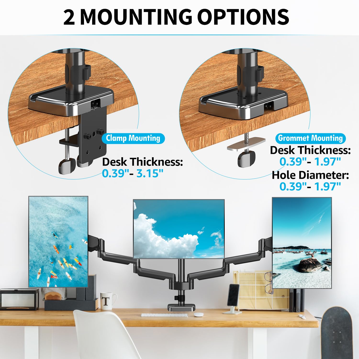 MOUNTUP Triple Monitor Stand Mount - Heavy Duty 3 Monitor Arm for 13-27