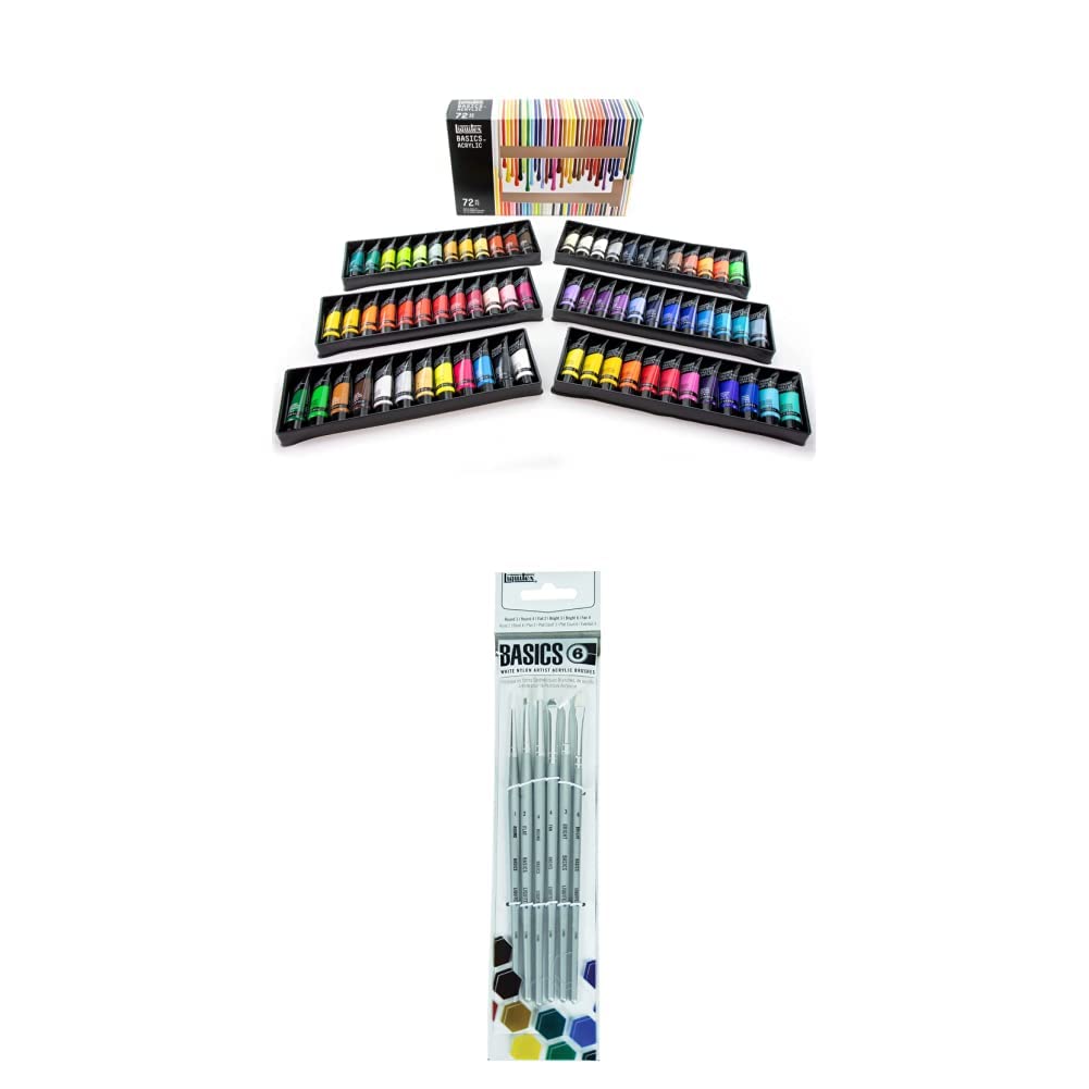Liquitex Basics Acrylic Paint Set - 72 Colors (22ml Tubes) with 6 Short Handle Brushes for Artists & Beginners - Perfect for Canvas Painting, DIY Crafts & Home Decor Projects