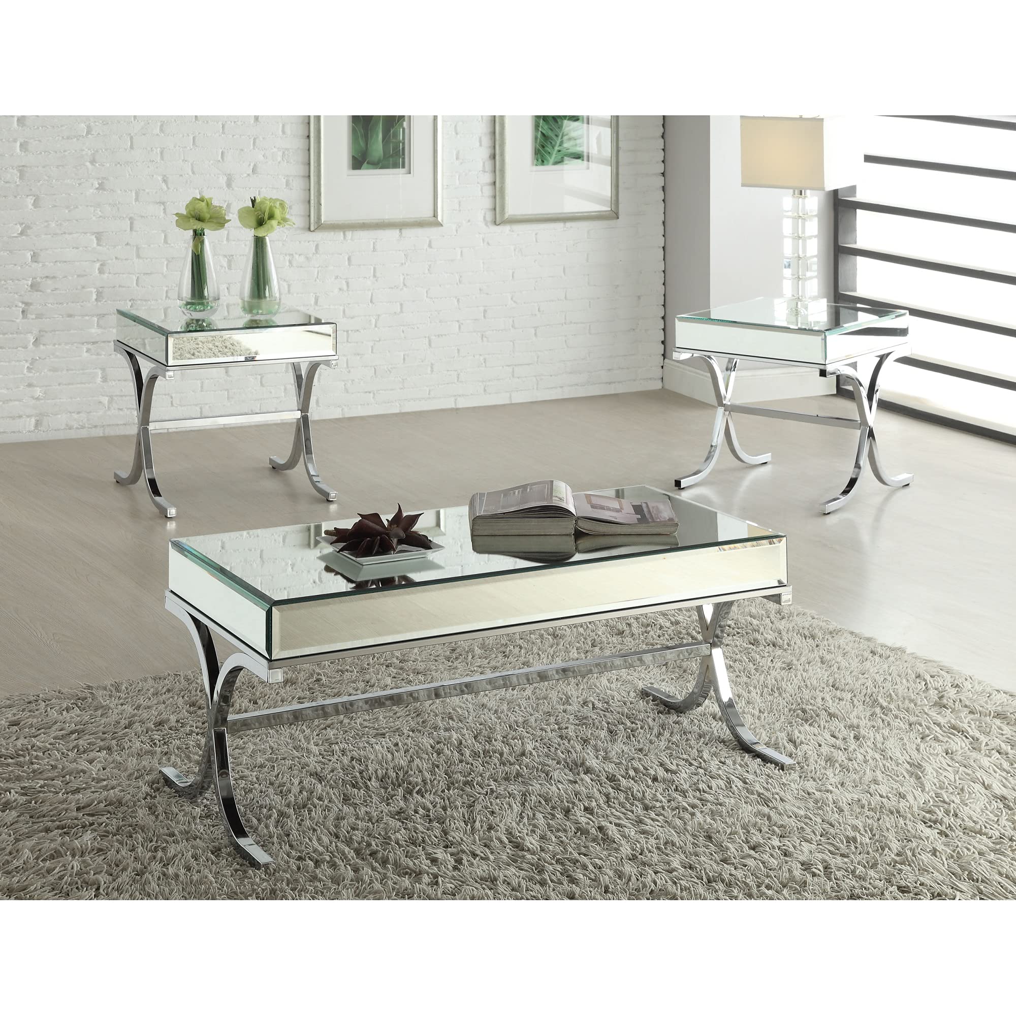 Modern Glass Top Coffee Table with Chrome Frame - Stylish & Durable Living Room Centerpiece for Home Decor