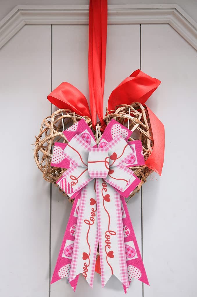 Valentine's Wreath Bows - Pink White Burlap for Door Decor & Party