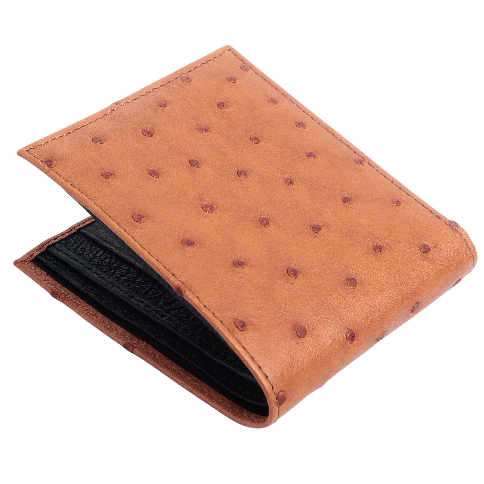 Premium Exotic Two-Tone Tan & Brown Ostrich Leather Wallet for Men - Stylish RFID Blocking Bifold Wallet for Everyday Use, Travel & Business