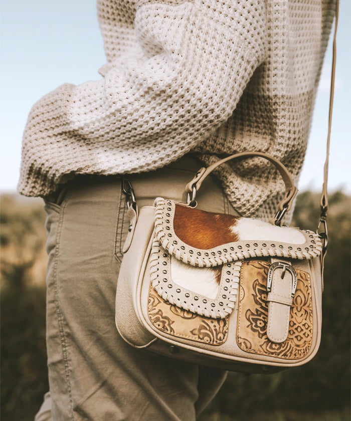 Trinity Ranch Genuine Hair-On Cowhide Crossbody Saddle Purse - Western Style Leather Handbag for Women, Perfect for Rodeo, Country Concerts & Cowgirl Fashion
