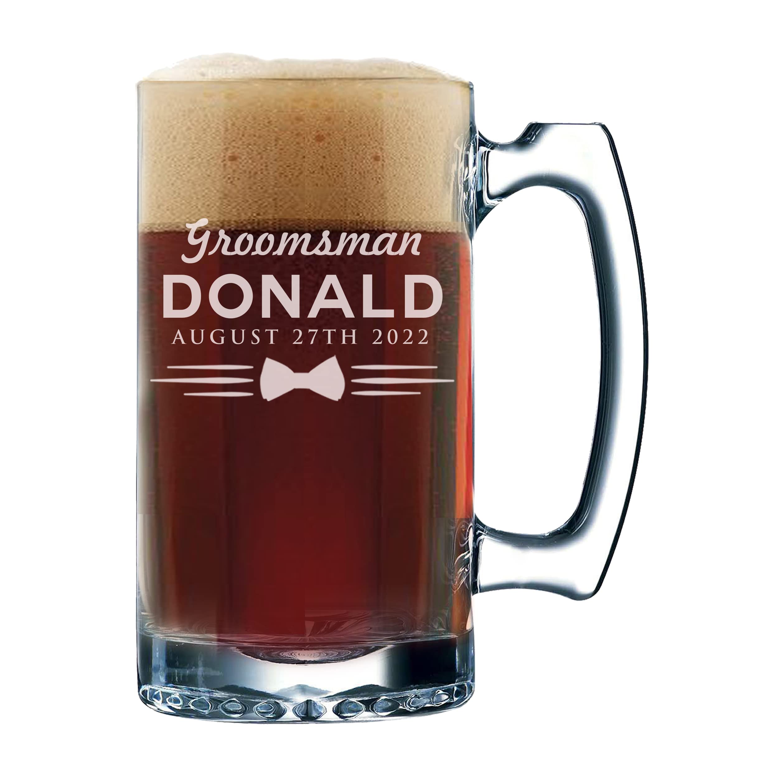 Personalized Groomsmen Beer Mugs Set - Custom Engraved 12 oz Uniform Style Glass Mugs for Wedding Party Gifts, Bachelor Party, and Man Cave Decor