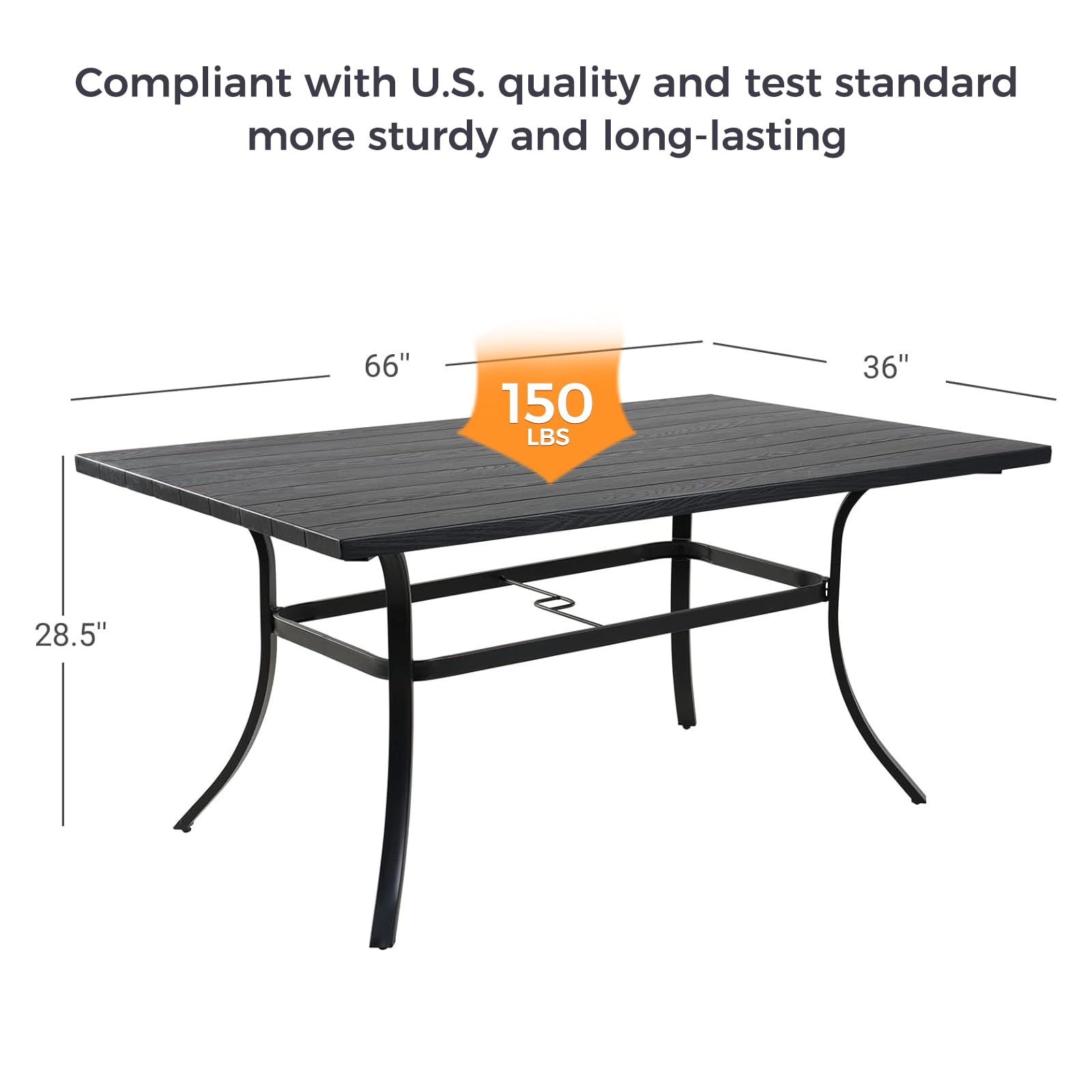 66-Inch Outdoor Rectangle Dining Table - Weather-Resistant Picnic Table with Embossed Woodgrain & 1.5