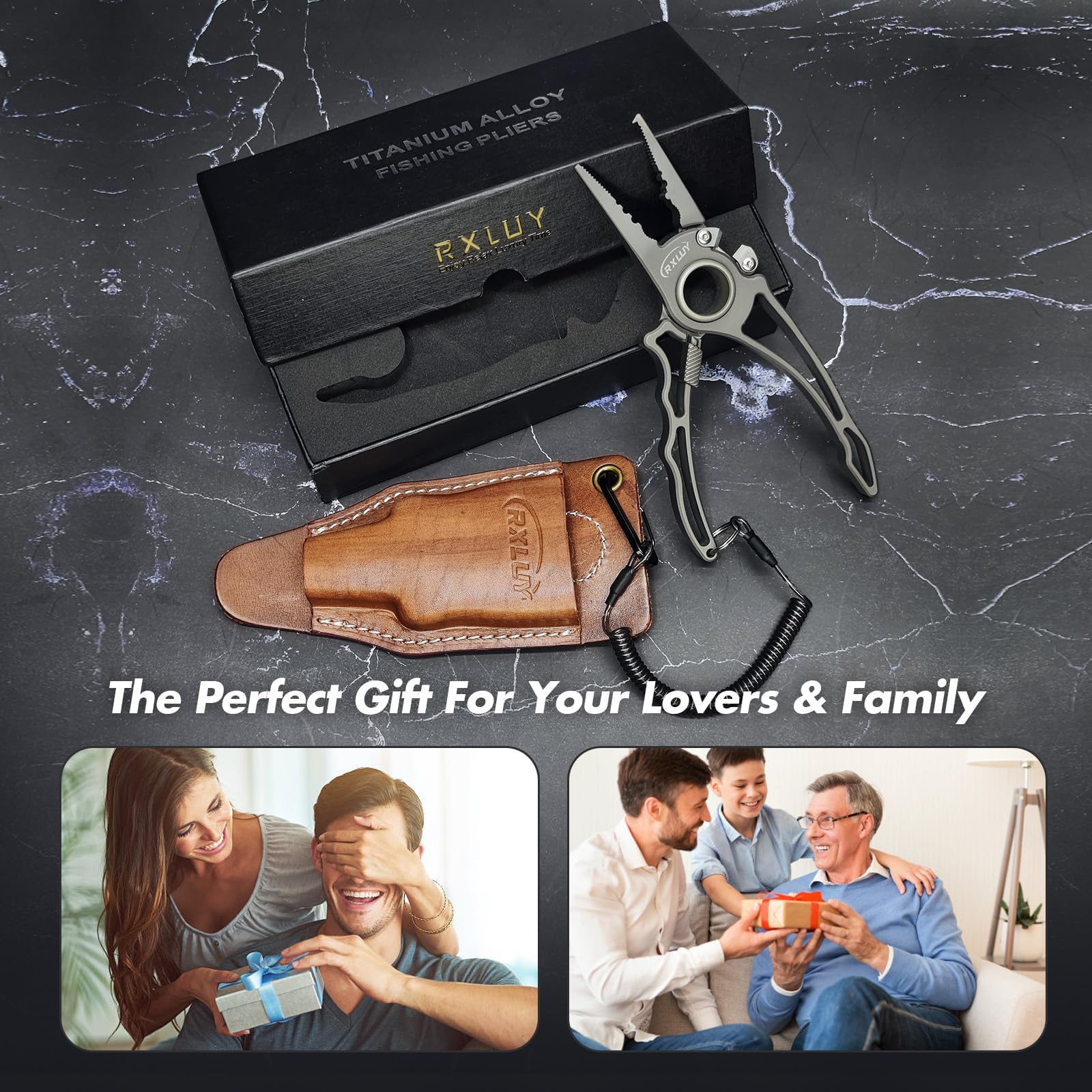 Premium Titanium Fishing Pliers - Saltwater Fishing Gear with Tungsten Cutters & Split Ring Hook Remover | Knot Tying Tool with Lanyard | Ideal for Ice Fishing, Sea Fishing & Gifts for Men | Perfect for Anglers & Outdoor Enthusiasts