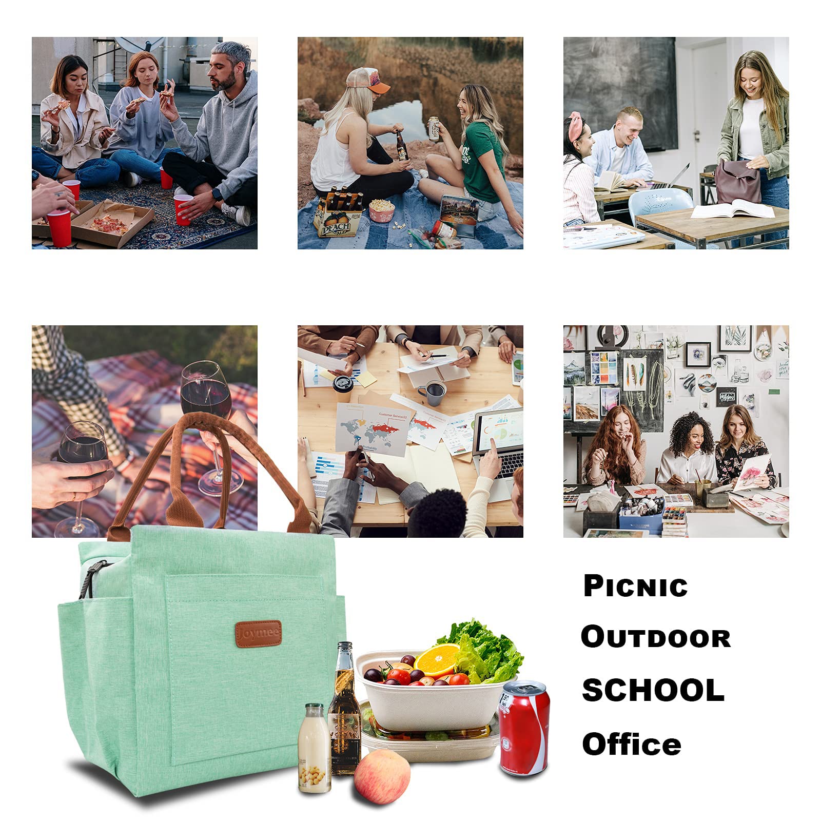 Joymee Insulated Lunch Bag for Women & Men - Large Leakproof Reusable Lunch Tote with Bottle Holder & Side Pockets - Perfect for Work, Office, Picnic, Travel & Outdoor Activities - Heather Teal