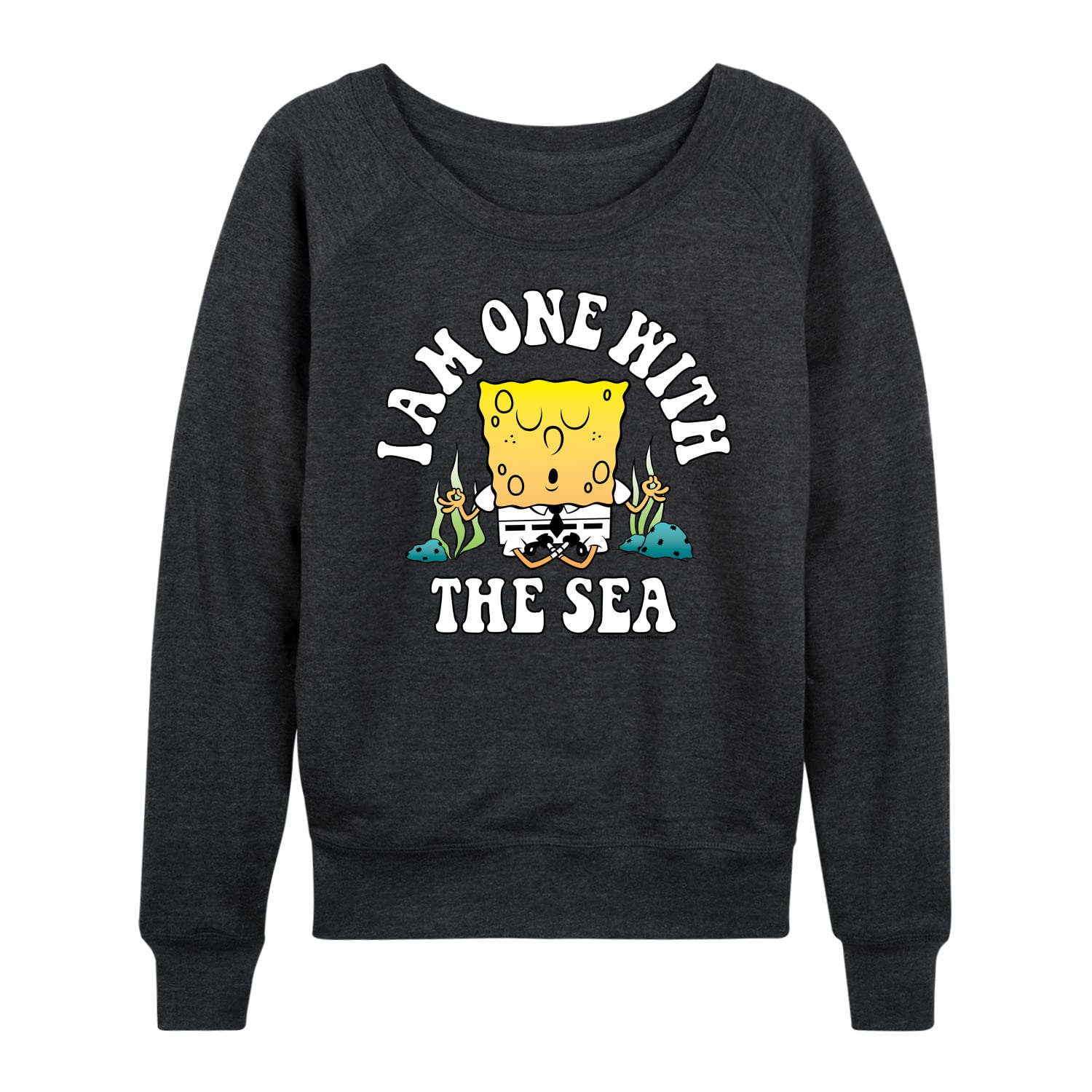 HYBRID APPAREL Women's Lightweight French Terry Pullover Sweatshirt - SpongeBob SquarePants 'I'm One With The Sea' Graphic Hoodie | Casual Loungewear, Beach Outfit, Cartoon Fan Gift