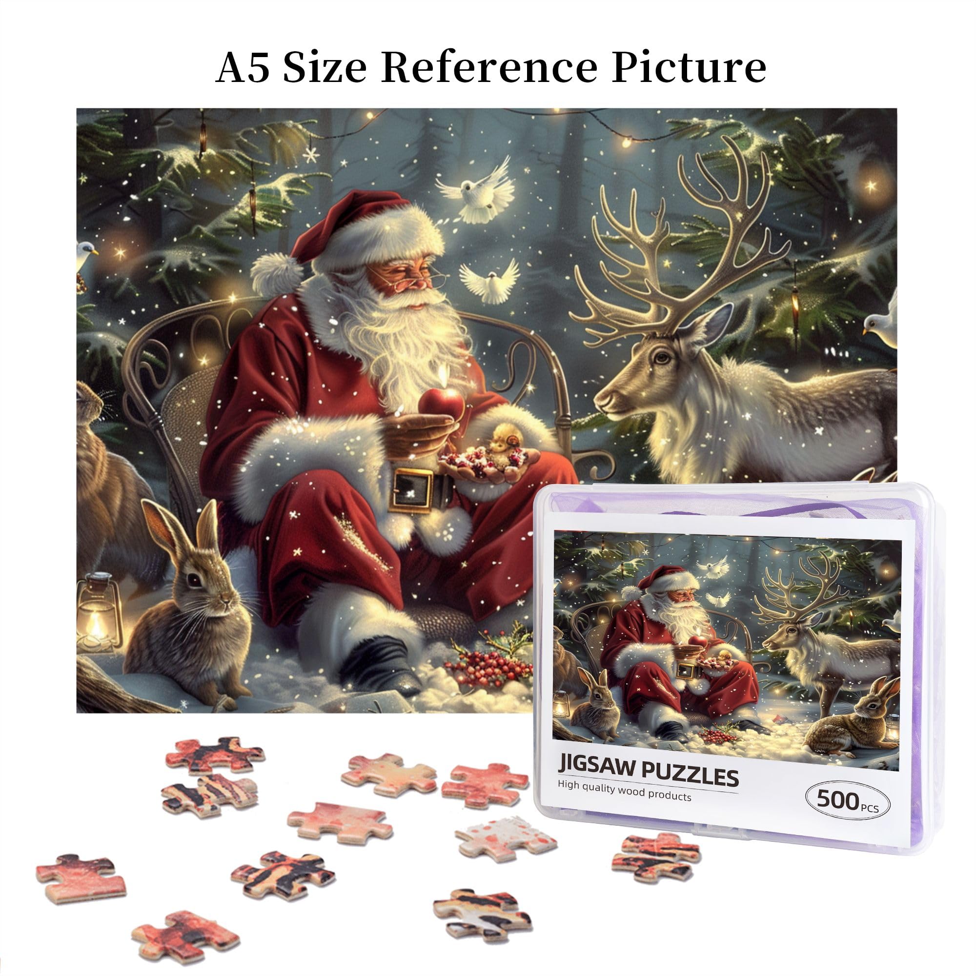 500-Piece Wooden Santa Claus and Animals Jigsaw Puzzle for Adults – Challenging, Stress-Relieving, Enchanting Christmas Puzzle – Perfect Gift for Puzzle Lovers (Home Decor, Family Game Night, Holiday Activity)