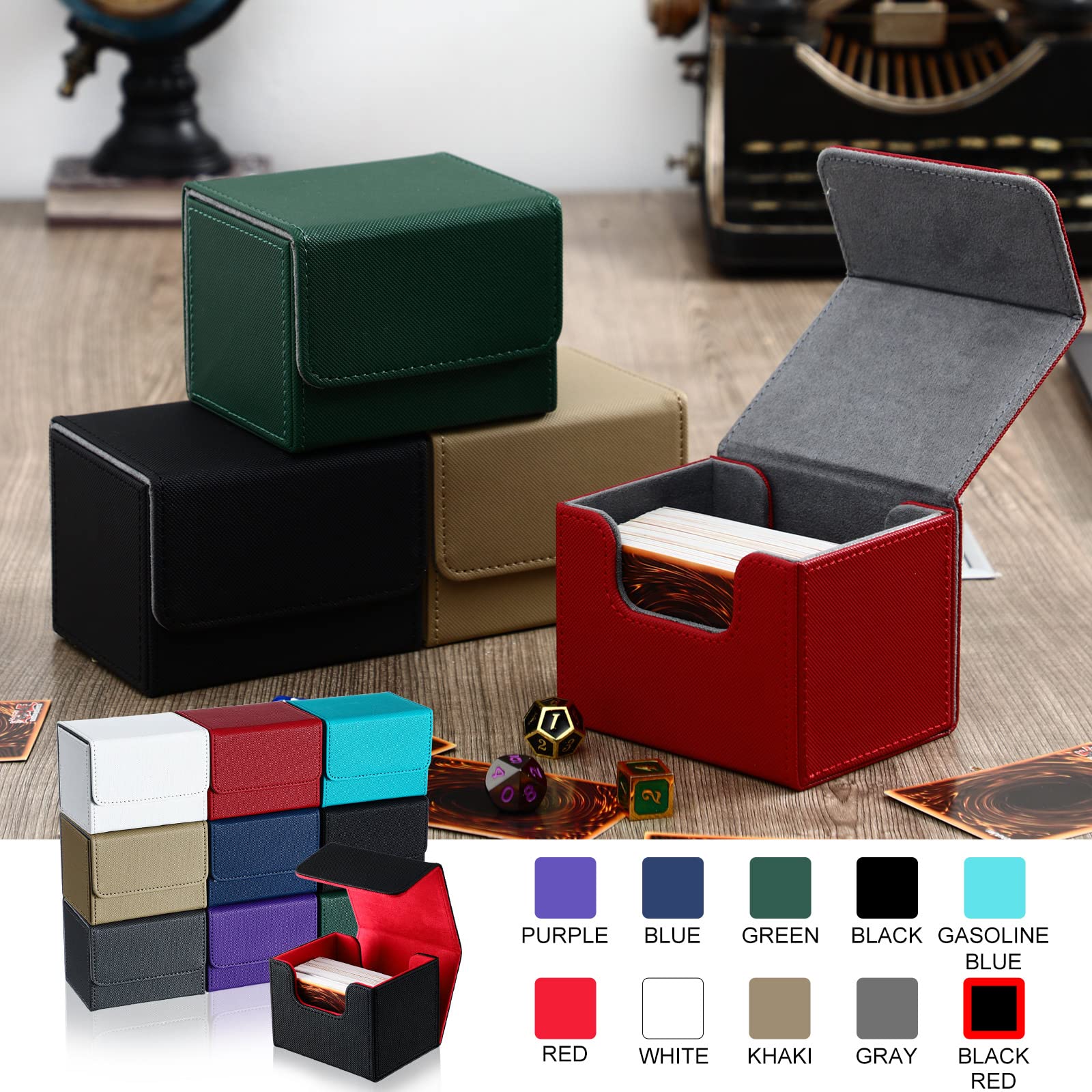 Vicenpal 10-Piece Leather Magnetic Card Game Storage Box Set - Holds 100+ Cards, Compatible with MTG, Pokemon & Yugioh Deck Boxes (10 Colors) - Perfect for Collectible Card Game Organization & Travel Protection