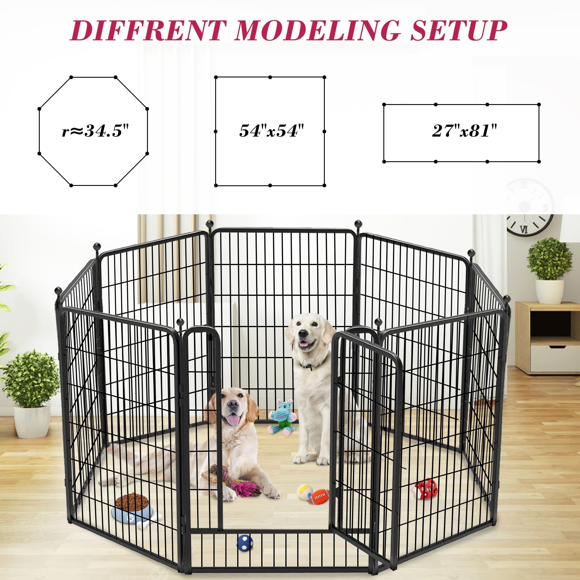 40 Inch Heavy Duty Metal Dog Playpen - 8 Panel Portable Pet Fence for Large/Medium/Small Dogs | Indoor & Outdoor Use for Yard, RV, Camping | Durable Puppy Pen with Door for Playtime & Training