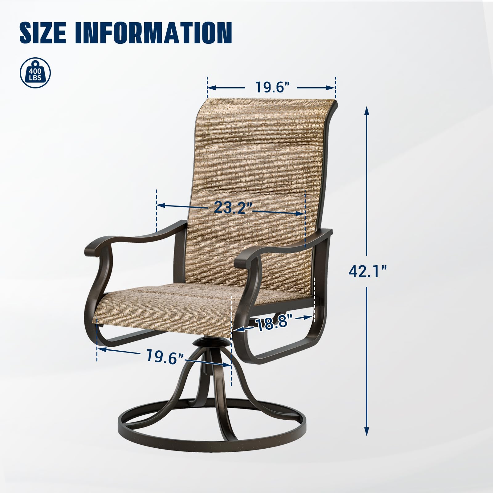 UDPATIO 2-Piece Swivel Dining Chair Set - High Back Outdoor Chairs with All-Weather Breathable Textilene Cushions & Metal Rocking Frame - Perfect for Patio, Garden, Lawn, Backyard, Poolside & Outdoor Dining Areas - Brown