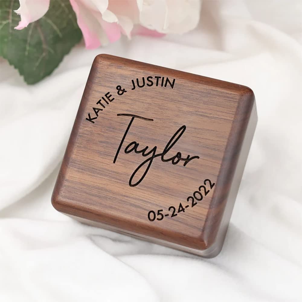 Custom Wooden Wedding Ring Box - Square Double Ring Holder for Engagement & Proposal - Perfect for Wedding Ceremonies, Anniversary Gifts & Romantic Surprises