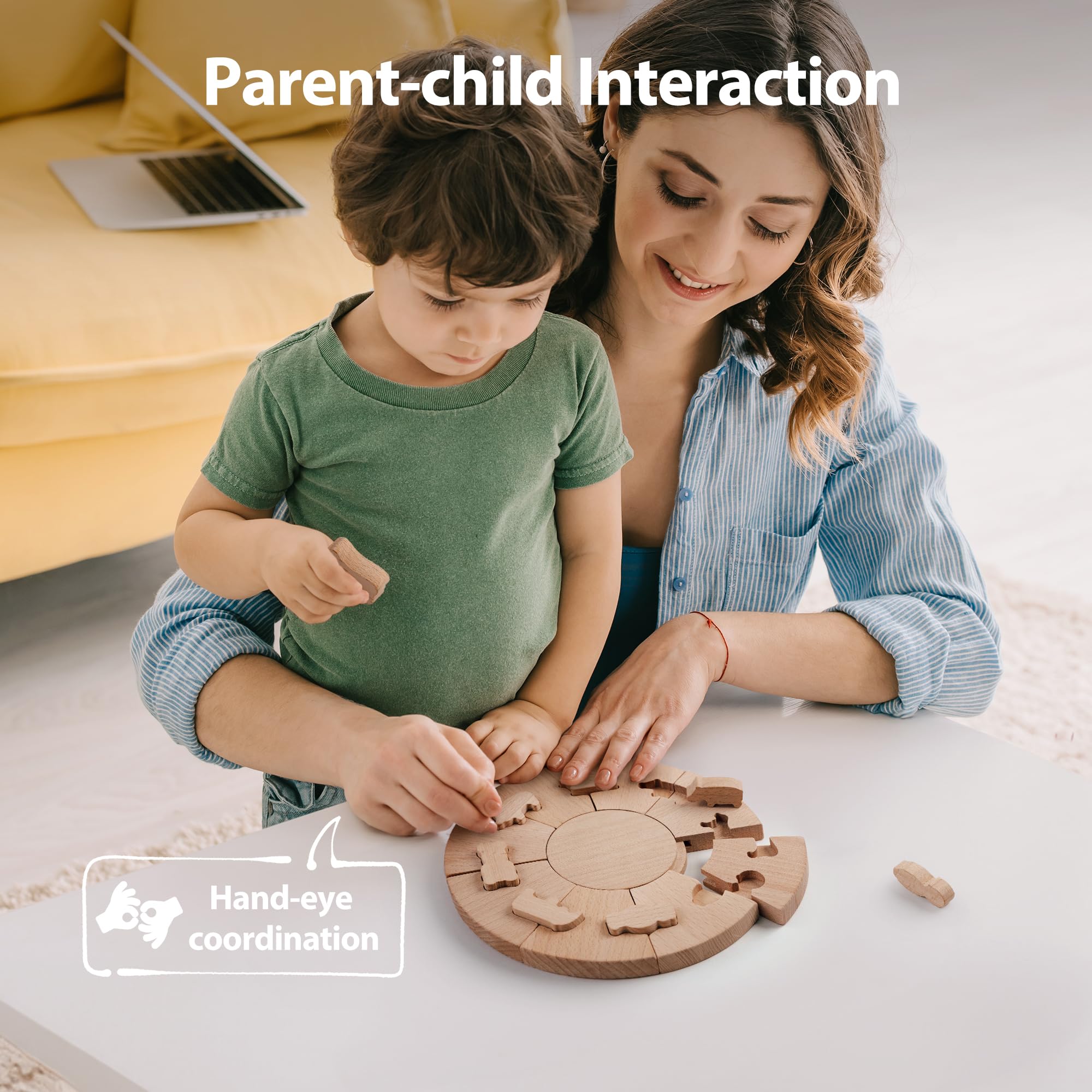 TYP101 2-in-1 Thickened Wooden Puzzle Blocks - Montessori STEM Educational Toys for Kids Ages 3+ | Premium Beech Wood Building Blocks with Interlocking Stackable Design | Includes Display & Storage Stand | Perfect for Preschool Learning, Fine Motor Skills Development & Creative Play at Home or Classroom