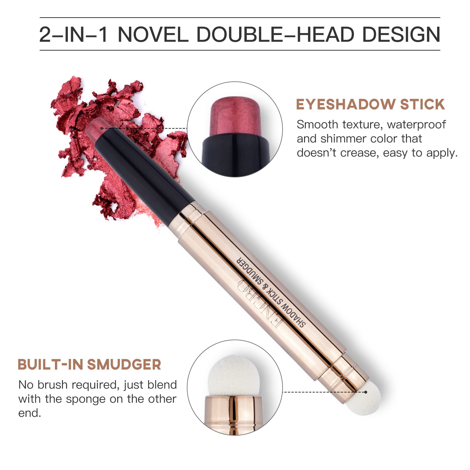 Rotatable Cream Eyeshadow Stick - Glitter Shimmer Eye Brightener Pencil with Soft Brush (06# Rose Red Shimmer) | Waterproof Long-Lasting Eye Makeup for Party, Date Night & Special Occasions