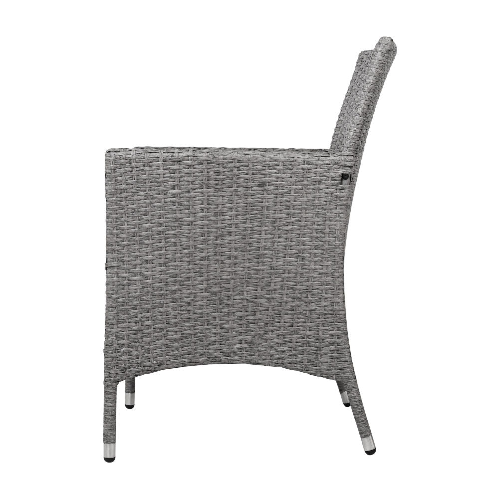 3-Piece Outdoor Bistro Set - Patio Furniture with Wicker Chairs, Table & Cushions (Grey) - Perfect for Garden, Balcony, and Backyard Relaxation