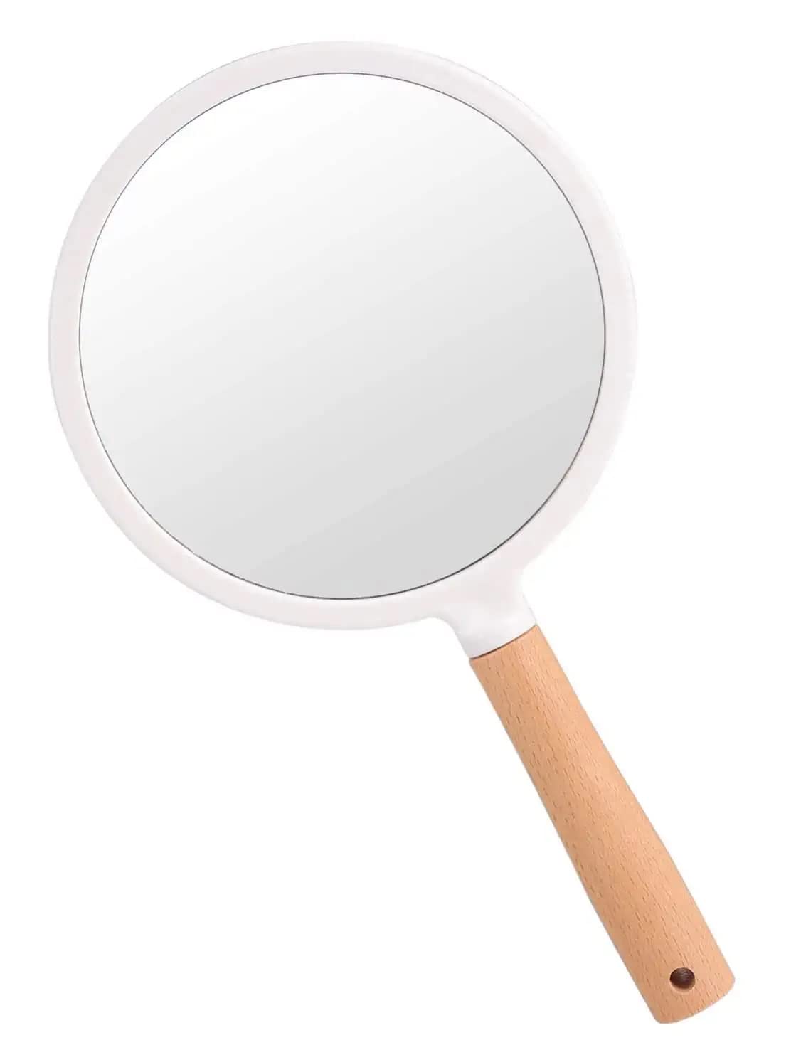 Portable Wooden Hand Mirror for Makeup & Travel - Single-Sided with Hanging Handle - Perfect for Bathroom, Vanity Table & On-the-Go Touch Ups
