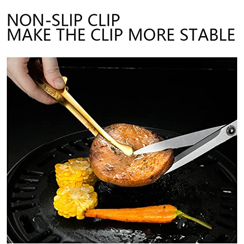 Premium Stainless Steel Grill Tongs - 12 Inch Self-Standing Kitchen Tongs for Cooking, BBQ, Salad, Buffet & Camping - Perfect for Korean & Japanese Barbecue, Oven Use & Serving - Pack of 1 (Gold)