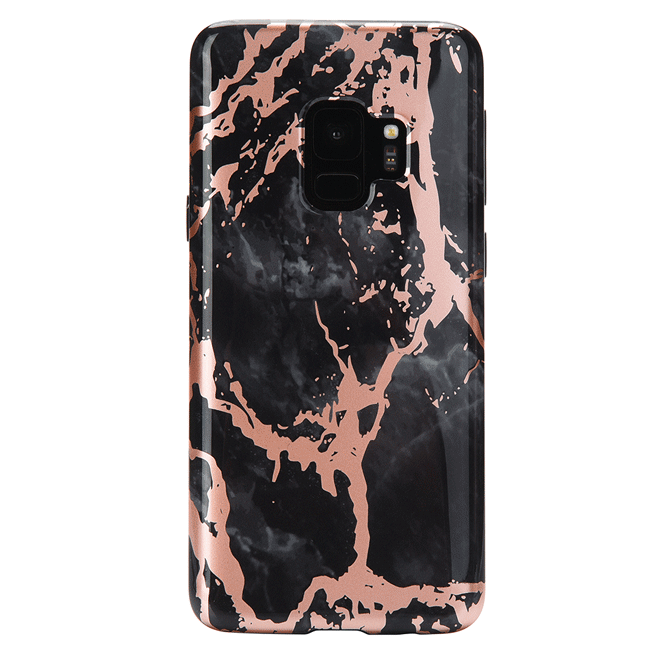 Samsung Galaxy Case in Black Marble with Rose Gold Chrome - Stylish & Protective Phone Cover for Everyday Use, Work, and Travel