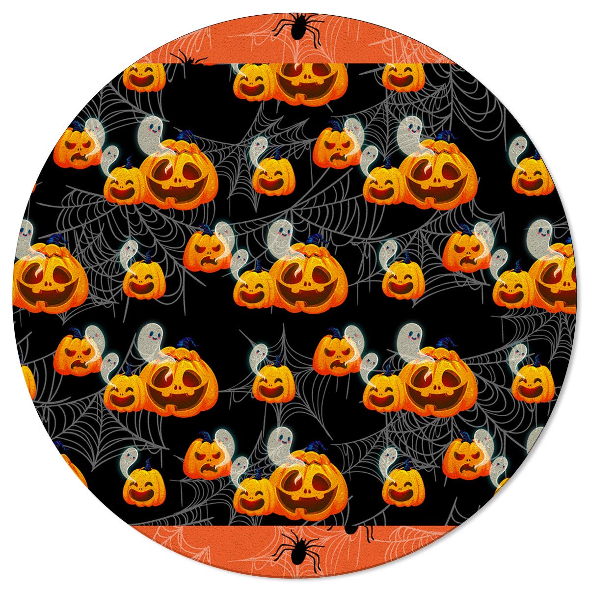 Large 6ft Round Halloween Ghost Pumpkin Carving Area Rug - Non-Slip Spider Web Design Washable Floor Mat for Bedroom, Living Room & Kids Room | Perfect for Spooky Decor, Indoor Safety & Seasonal Home Decorating