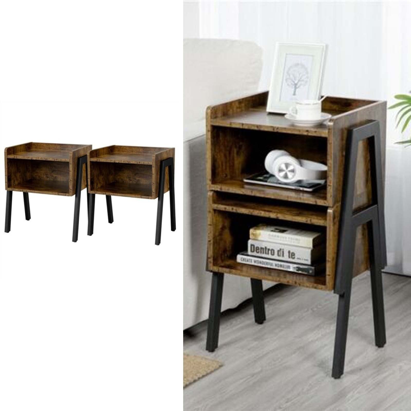 MiKiGHT Set of 2 Modern Bedside Tables with Open Storage - Narrow Night Stand, Stackable End Table for Bedroom - Perfect for Small Spaces, Apartment Living & Guest Rooms
