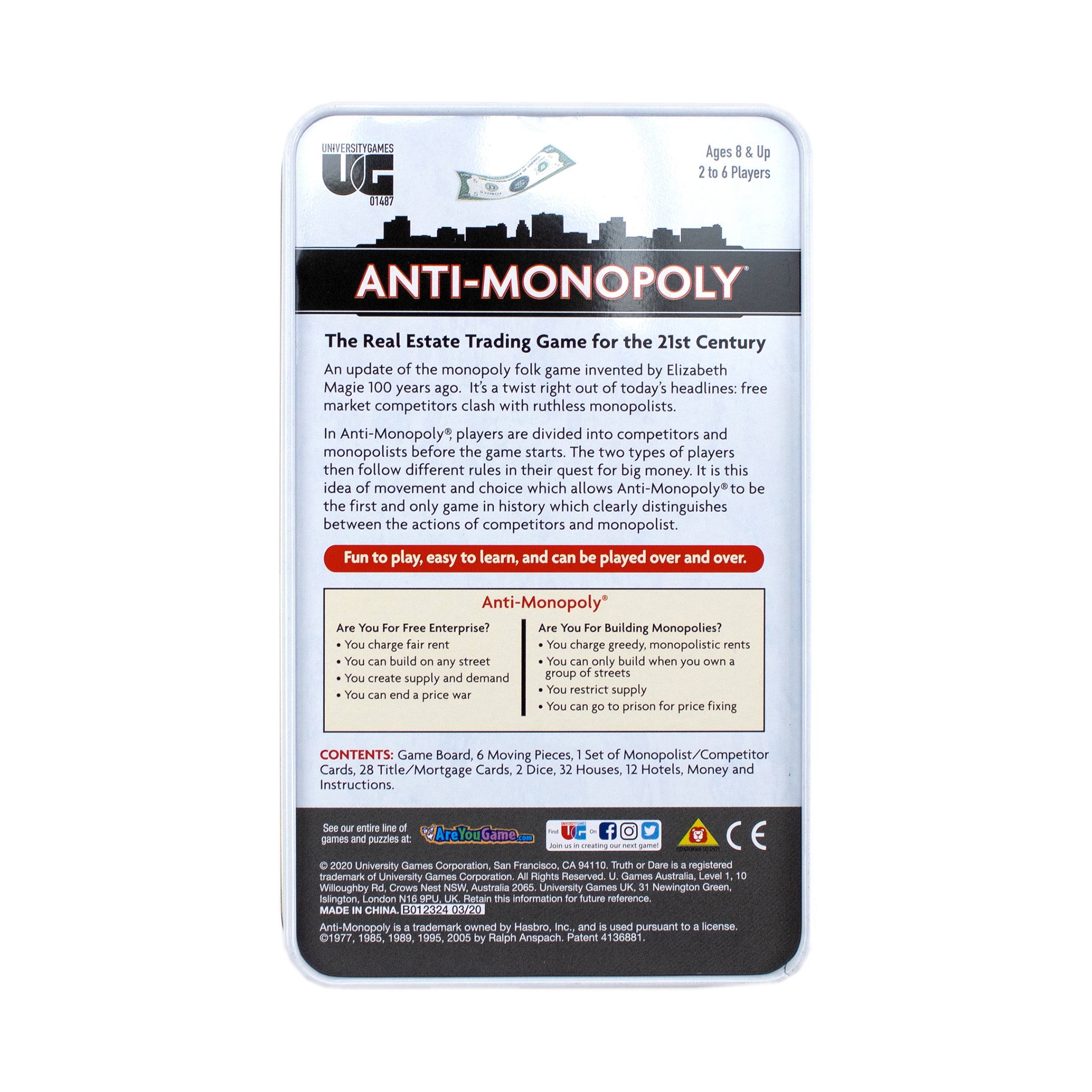 Anti Monopoly Board Game - Compact Travel Edition in Tin Case - Perfect for Family Game Nights, Road Trips, and Camping Adventures