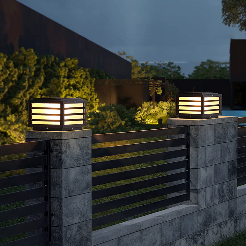 SLAWA Outdoor Solar Post Lights - Waterproof Black Square Column Lantern with 3000K Warm LED for Courtyard, Garden, Patio & Pathway Lighting - Perfect for Landscape Decor, Driveway Illumination & Backyard Ambience