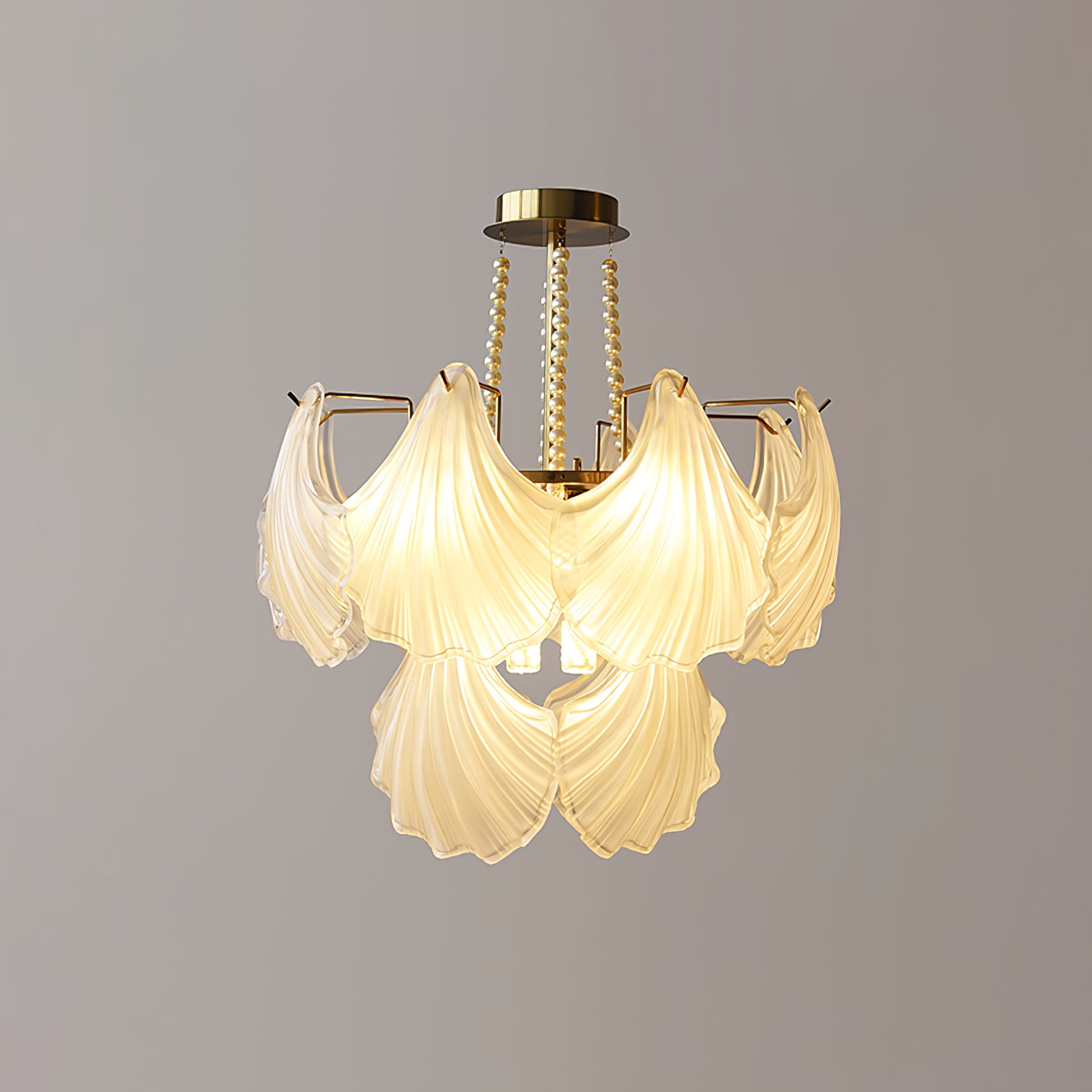 Elegant Scallop Shell Chandelier - Modern Coastal Lighting Fixture for Dining Room, Bedroom, and Beach House Decor