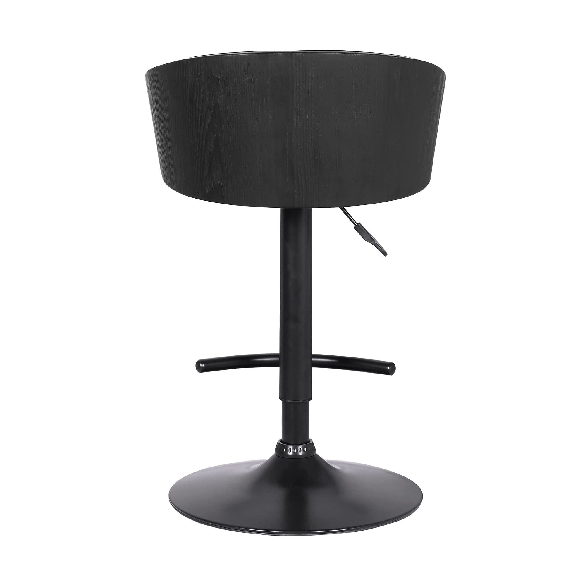 Armen Living Solstice Adjustable Black Faux Leather Swivel Bar Stool with Black Powder Coated Metal Base & Gold Accents - Perfect for Kitchen Islands, Home Bars & Modern Dining Areas