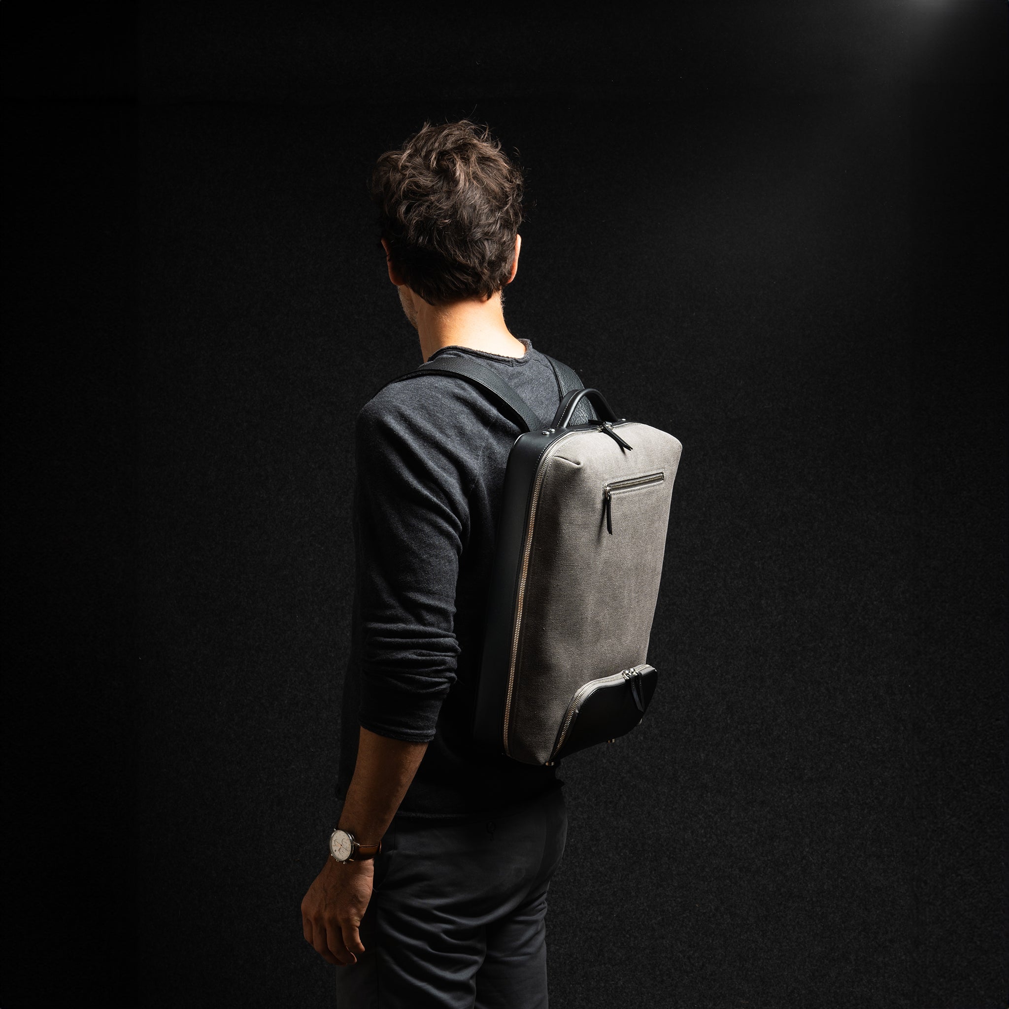 RUBENS Gray Canvas & Black Leather Handbag - Stylish Crossbody Bag for Women, Perfect for Work, Travel & Everyday Use