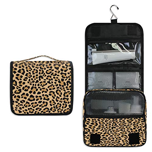 Waterproof Abstract Leopard Print Hanging Toiletry Bag - Large Travel Cosmetic Organizer for Women | Portable Makeup Pouch with Hooks | Perfect for Vacation, Gym, Camping & Daily Use (Great Gift for Girls & Women)