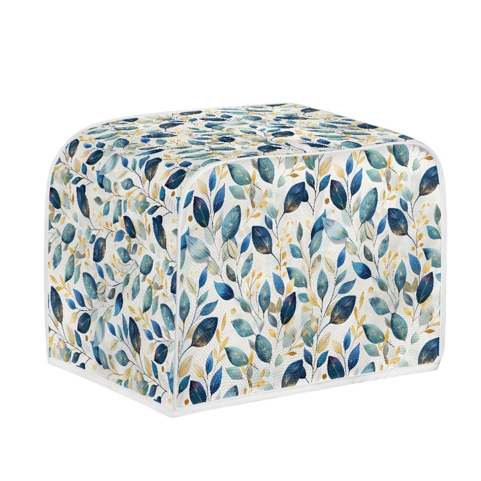 2 Slice Toaster Cover - Dustproof & Fingerprint Protection Toaster Oven Cover for Kitchen - Blue Gold Leaf Design - Perfect Gift for Mom, Wife & Friends (Use: Keep Toaster Clean While Not in Use)