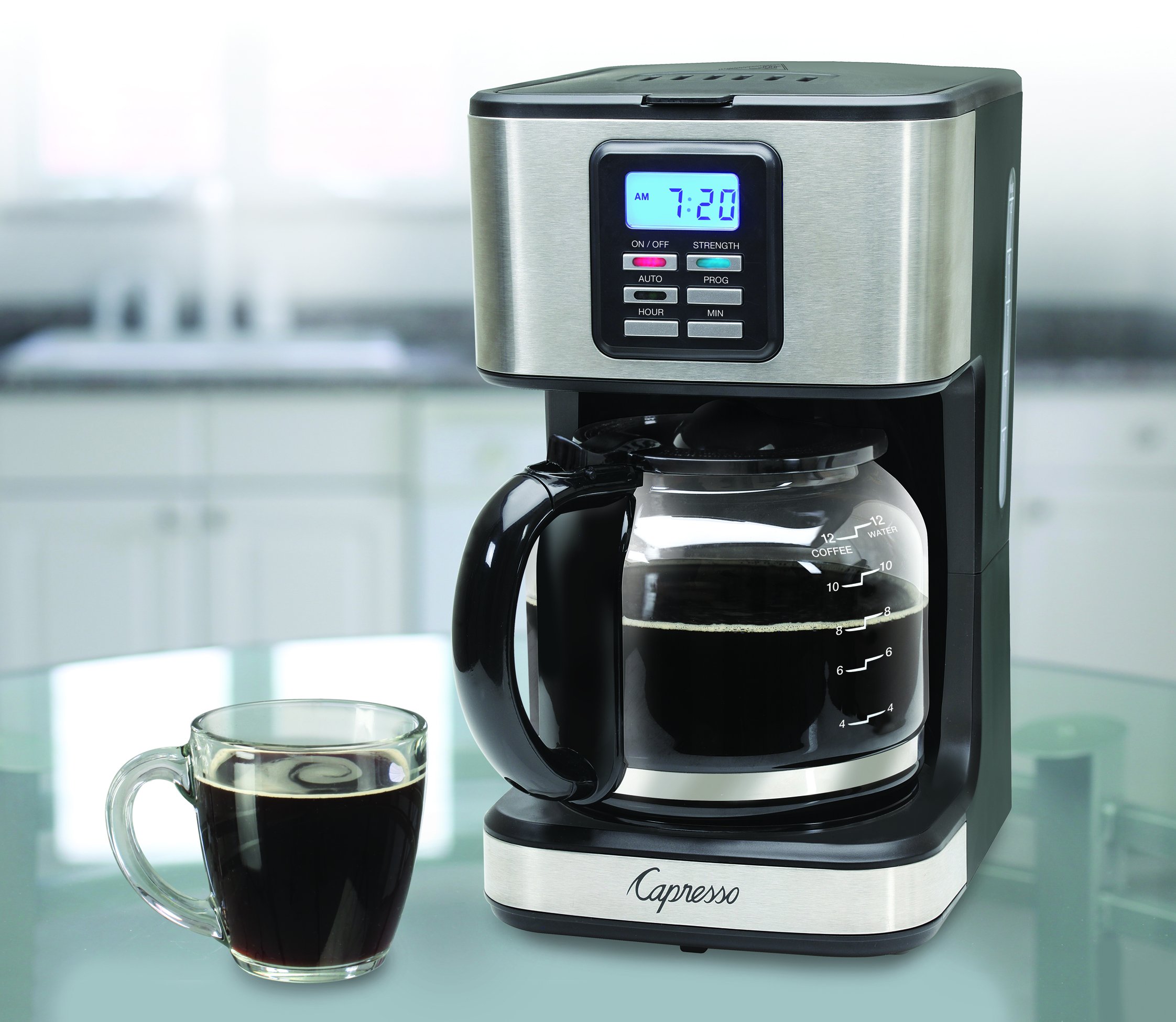 Capresso 427.05 Stainless Steel Coffee Maker - 12 Cup Programmable Drip Coffee Machine for Home & Office Use