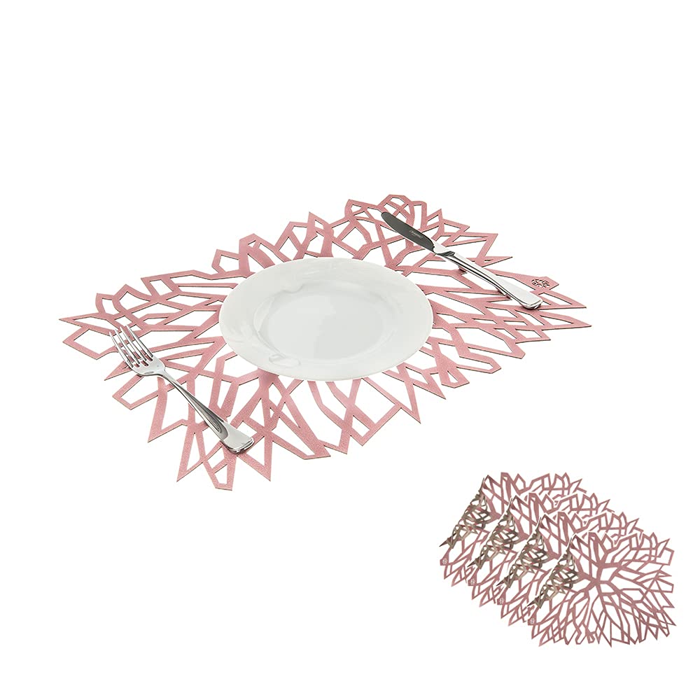 Mijal Gleiser Double Sided Laser Cut Placemats - Heat Resistant, Non Slip, Stain Resistant Set of 4 - Synapse Collection Pewter-Rose - Perfect for Dining Table, Kitchen, Party & Home Decor