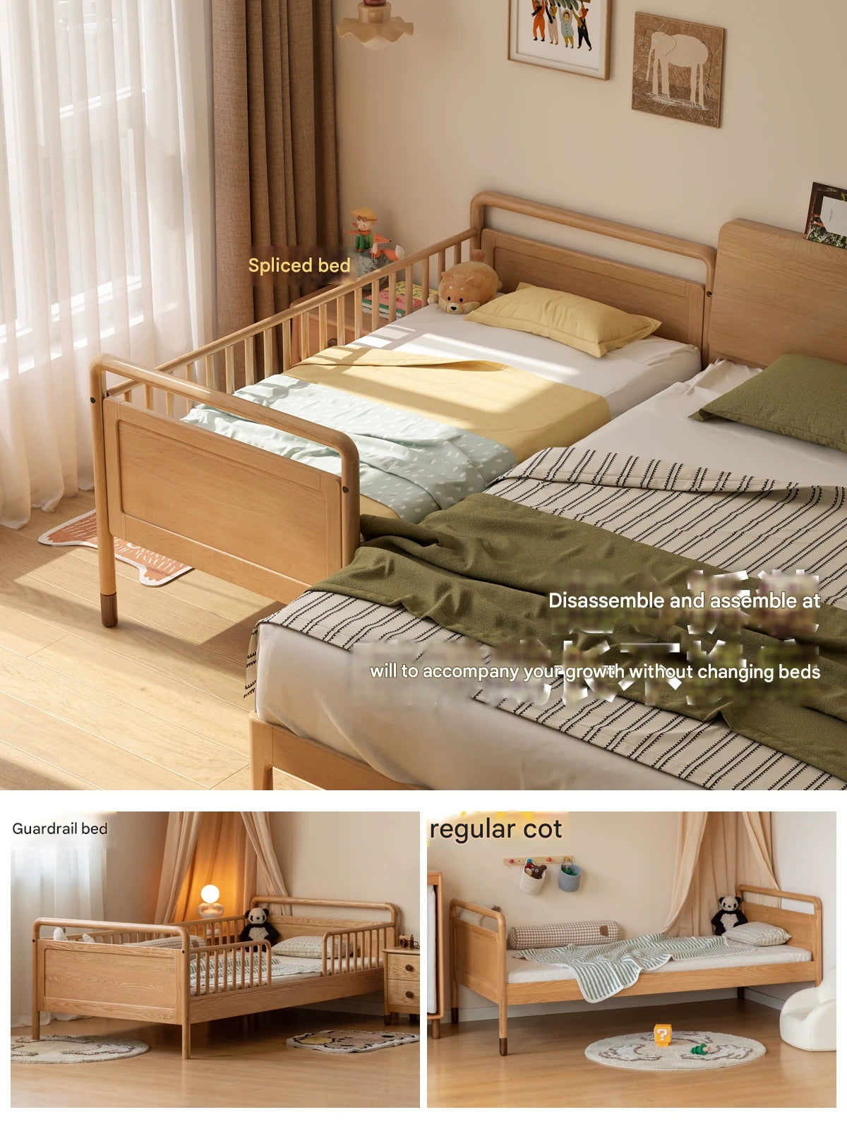 Premium Oak Solid Wood Toddler Bed - Convertible, Multi-Functional Kids Bed with Safety Rails | Perfect for Nursery, Daycare & Small Bedrooms