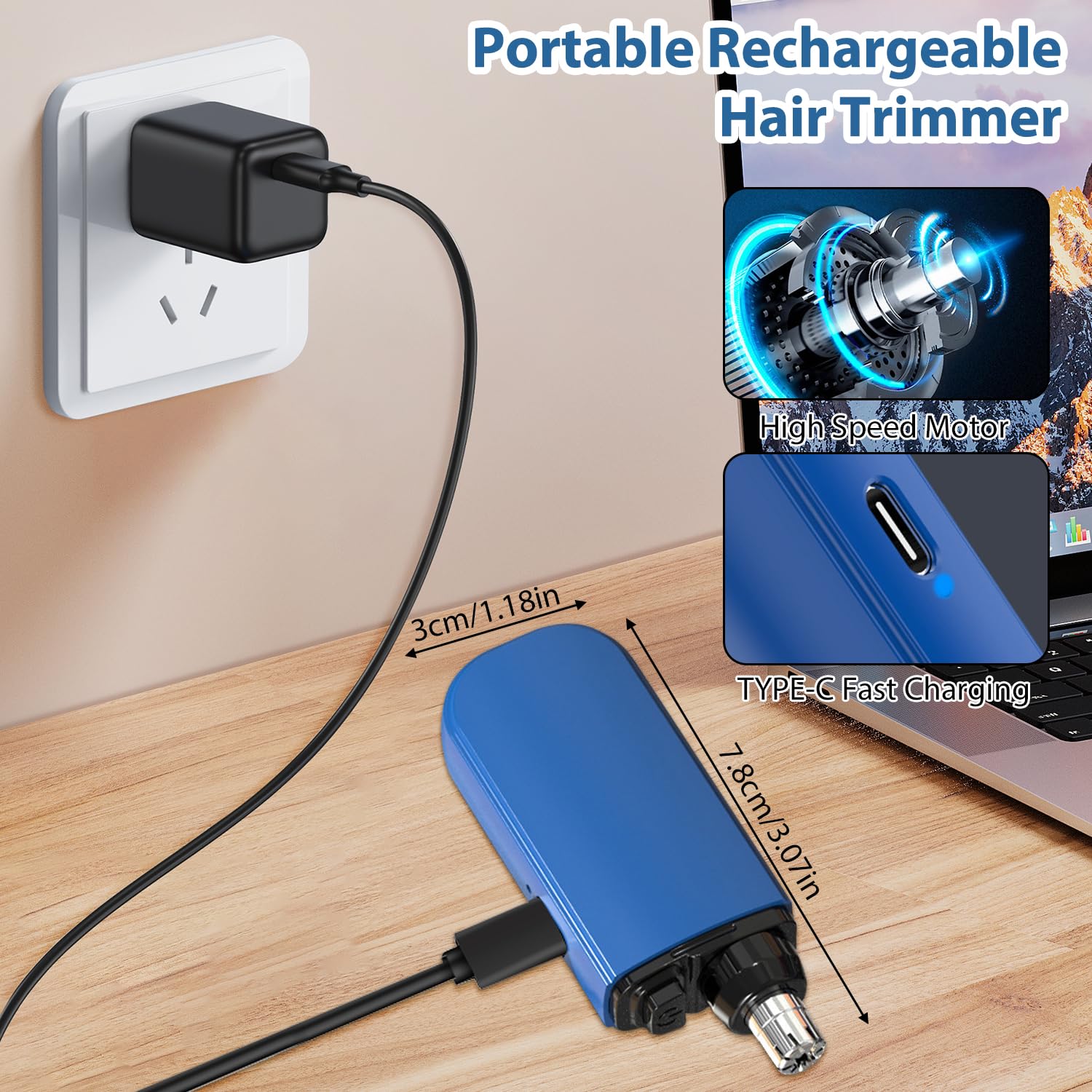 USB Rechargeable Painless Electric Nose Hair Trimmer for Men & Women - Portable & Precise Nose Shaver (Blue) | Perfect for Travel, Home & Office Grooming
