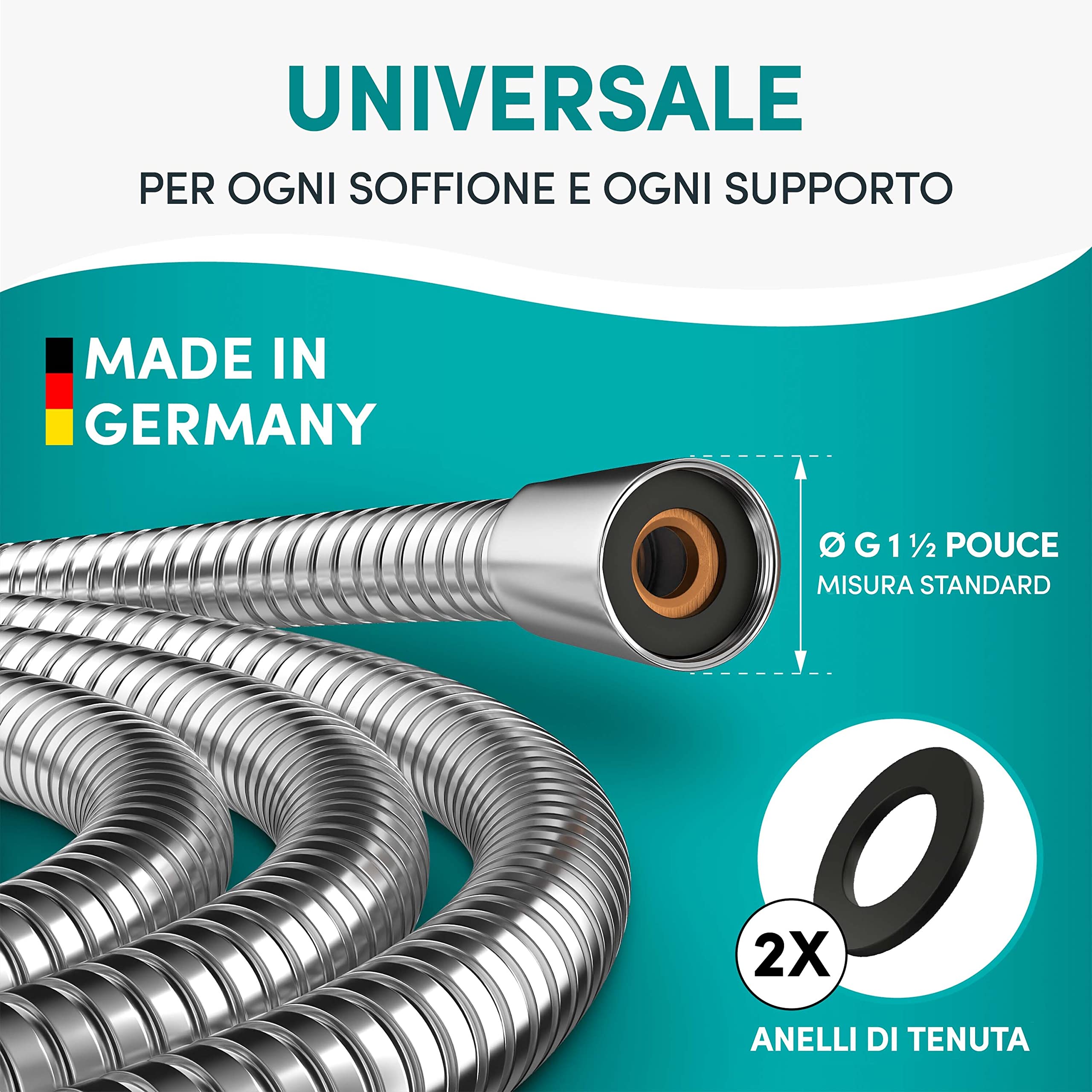 Engelbach® 1.60m Stainless Steel Shower Hose with Double Anti-Twist Protection - Flexible & Durable Universal ½