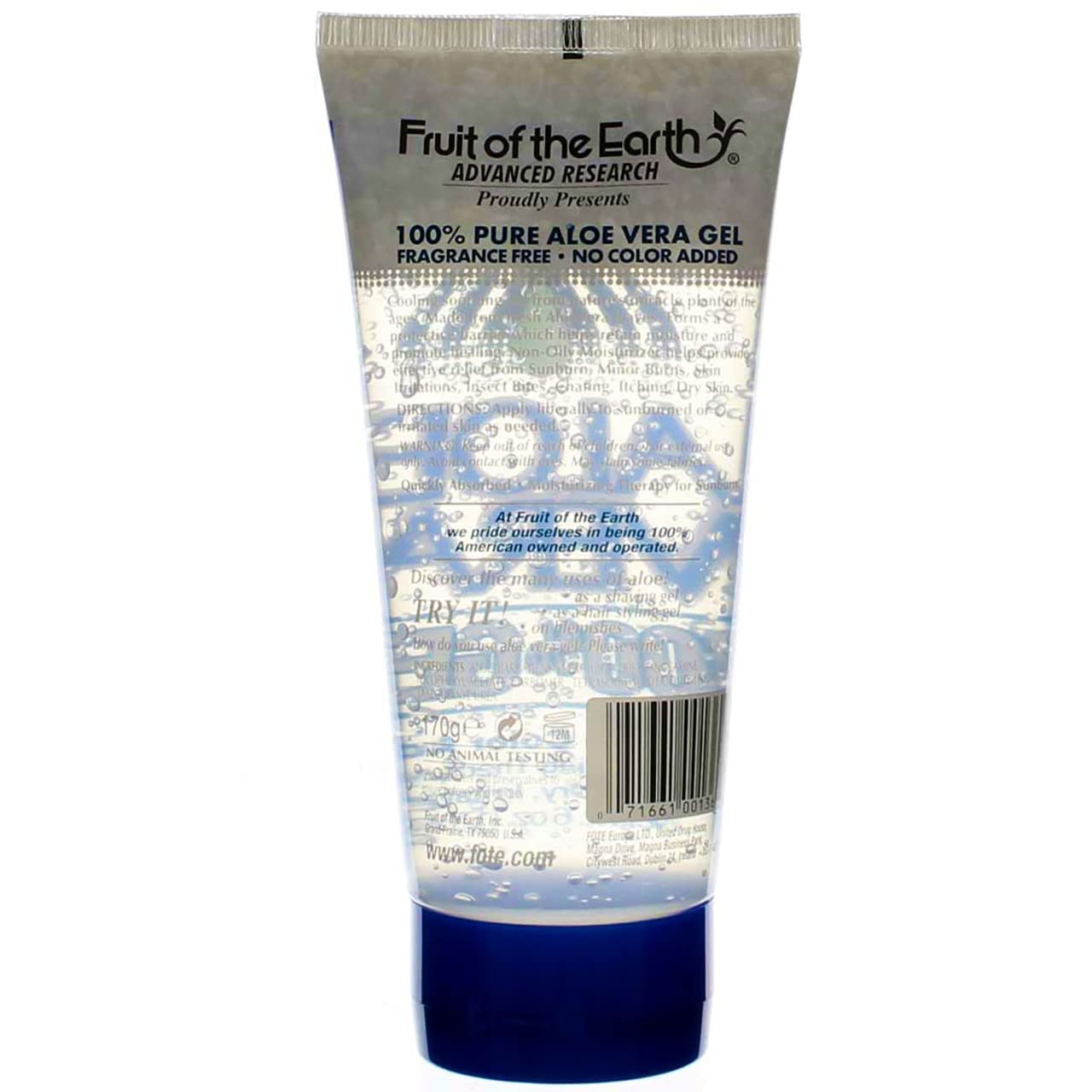 Fruit of the Earth Aloe Vera Gel 170g - Pure Moisturizing Therapy for Dry, Irritated Skin & Sunburn Relief | Soothing After-Sun Care & Daily Hydration for Face & Body