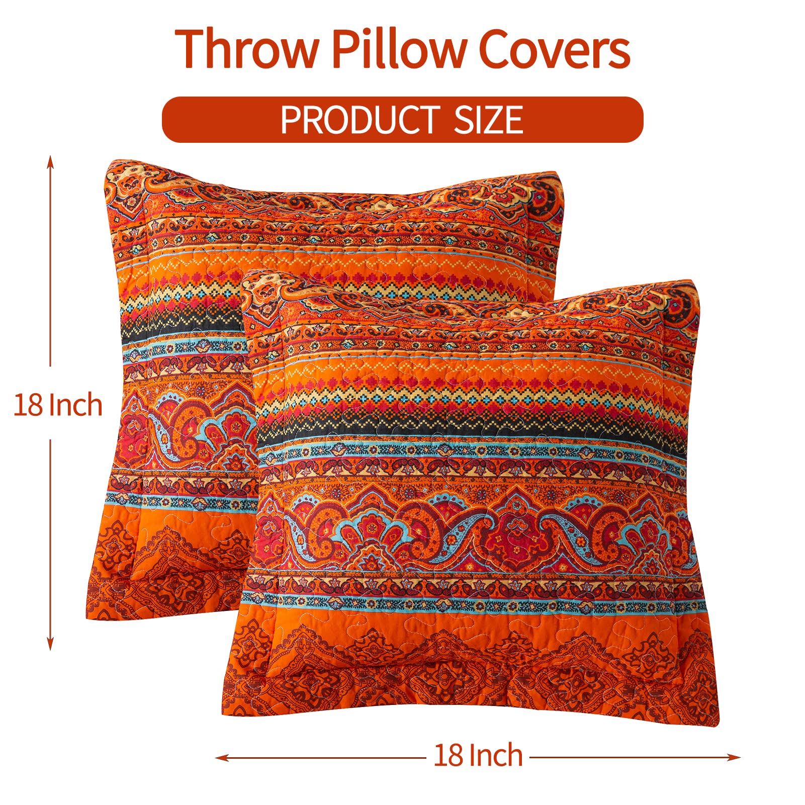 Boho Decorative Throw Pillow Covers Set of 2 - 18x18 Inch Square Farmhouse Cushion Covers for Couch, Bed & Sofa - Red Striped Jacquard Pattern - Perfect for Living Room, Bedroom & Home Decor
