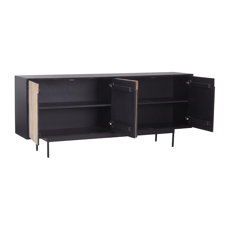 RADLEY 180 cm Solid Mango Wood Sideboard - Natural & Black Finish for Living Room, Dining Room, or Hallway Storage