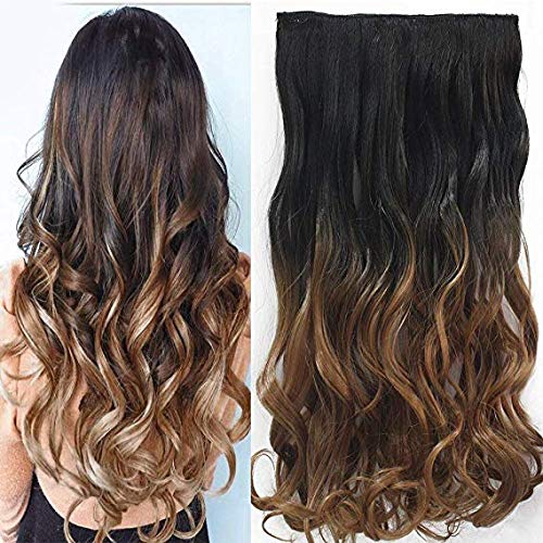Rapidsflow® Premium 5-Clip Human Hair Extensions for Women - 32 Inch Curly Hair Extensions, 200g Dark Brown & Golden Blonde Blend - Perfect for Parties, Weddings & Everyday Styling