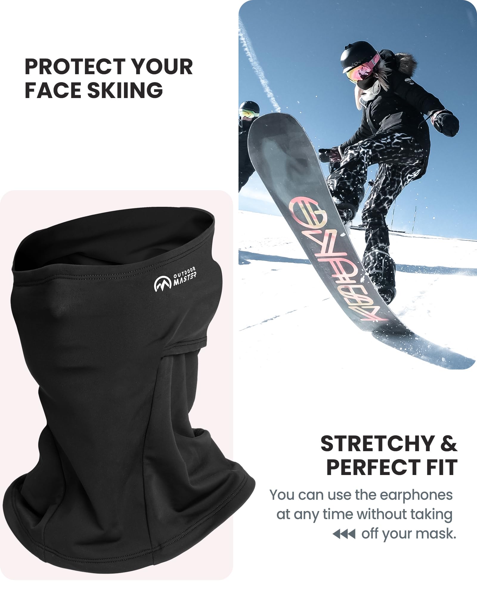 OutdoorMaster Neck Gaiter Ski Mask for Men & Women - Soft Winter Scarf Face Cover, Windproof & Breathable UV Protection for Skiing, Snowboarding, Hiking & Outdoor Activities