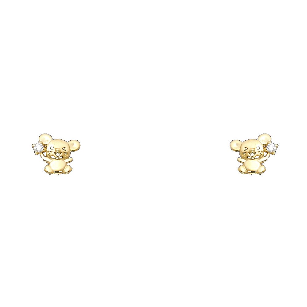 14K Yellow Gold Mouse Cubic Zirconia Stud Earrings for Women - Screw Back Closure | Elegant Gift for Birthdays, Anniversaries & Everyday Wear
