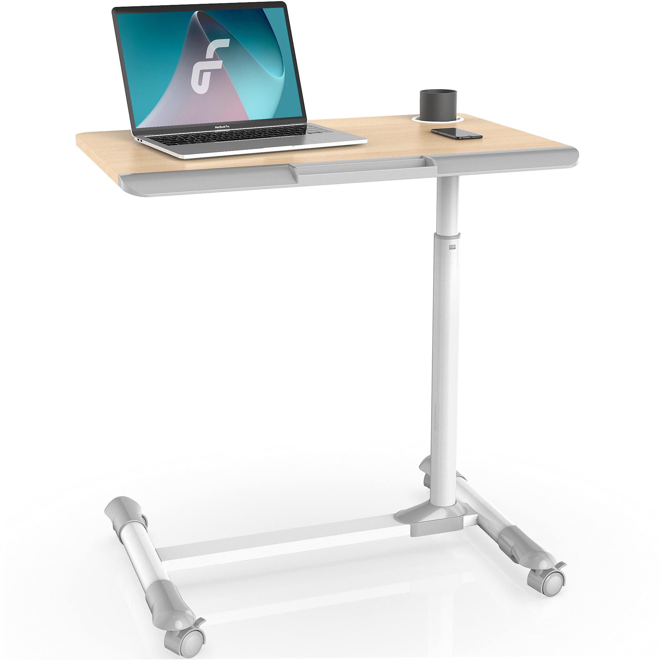 Adjustable Overbed Table with Wheels - Rolling Laptop Desk, Hospital Tray Table & Sofa Side Table (Model ST650006WO) - Perfect for Home Office, Patient Care & Living Room Use