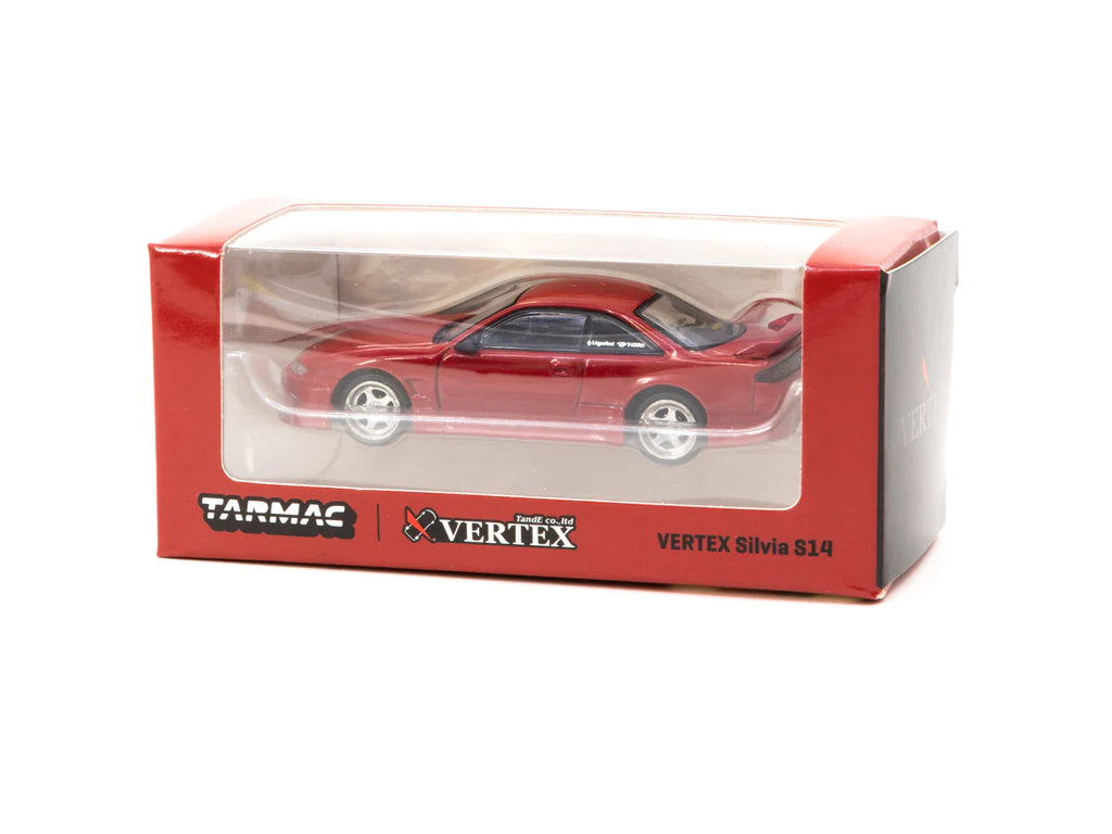 Tarmac Works 1:64 Scale Diecast Model Car - Nissan Silvia S14 Vertex Edition in Red Metallic - Collectible Miniature Vehicle for Display, Racing Games & Car Enthusiasts