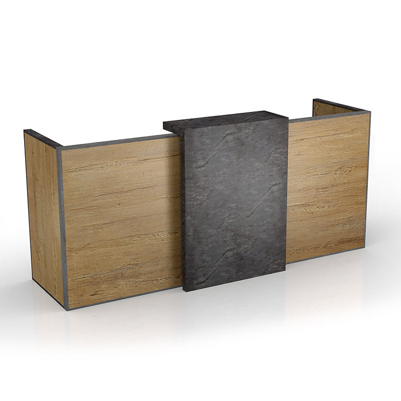 DEWITT 2.4M Reception Desk in Tobacco & Dark Concrete Finish - Modern Office Furniture for Corporate Lobby, Hotel Front Desk & Business Reception Areas